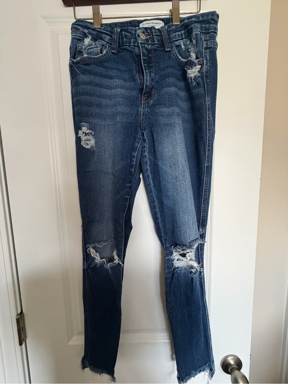 Flying Monkey Dark Blue Distressed Skinny Jeans with Knee Rips